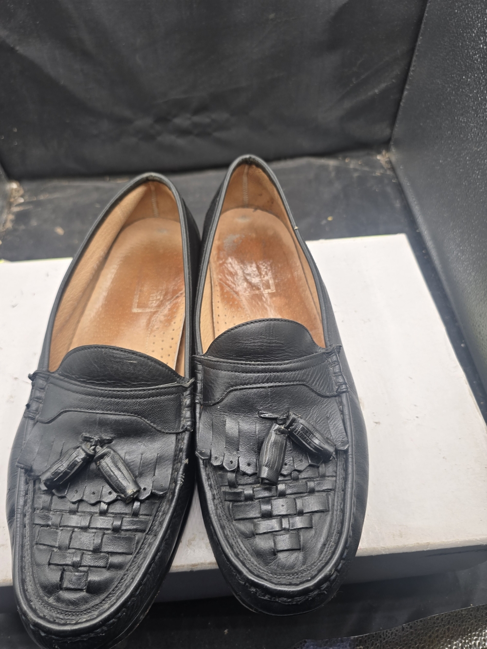 Stuart Weitzman Black Leather Tassel Kiltie Loafers